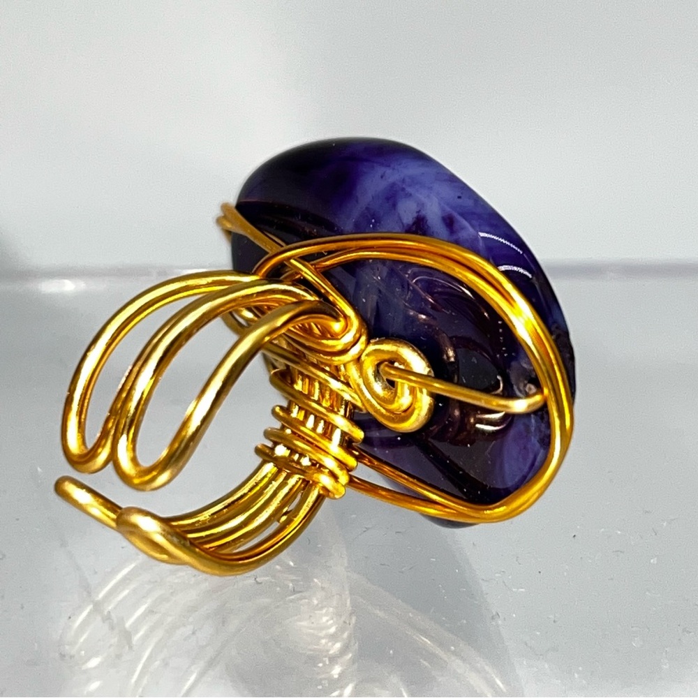Elegant Purple/Blue and Gold Bracelet and Ring Costume Jewelry 2 Piece Set - Picture 6 of 8
